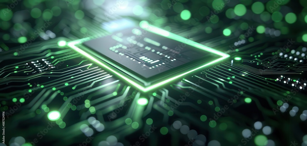 Ultramodern circuit board, neon green highlights, hightech background Ultramodern circuit board, neon green highlights, hightech background