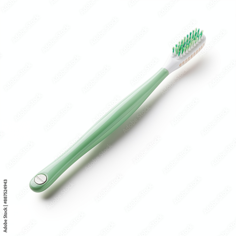 Green Toothbrush With Soft Bristles Isolated On A White Background Green Toothbrush With Soft Bristles Isolated On A White Background