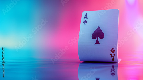 Ace of spades on the gradient blue pink and purple background