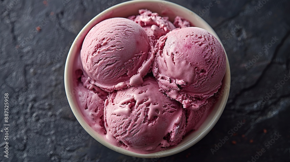 Pink Ice Cream Scoops in White Bowl Pink Ice Cream Scoops in White Bowl
