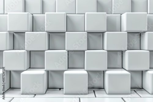 White geometric cubes arranged in a pattern creating a modern and minimalist 3D effect © Leo