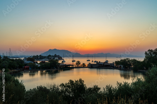 Datca ilica lake sunrise landscape, famous travel destination in mugla