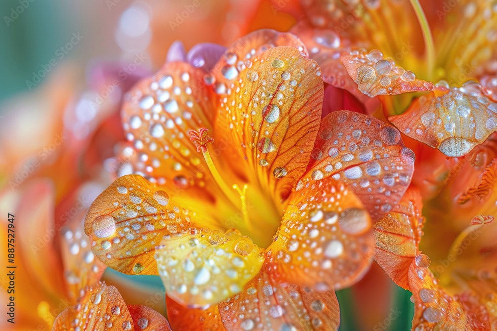 Orange flowers, dewdrops standing on the petals Orange flowers, dewdrops standing on the petals