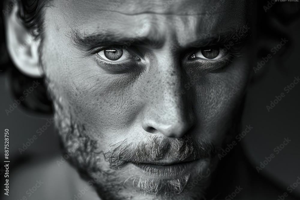 A man's cold facial expression on a black background A man's cold facial expression on a black background