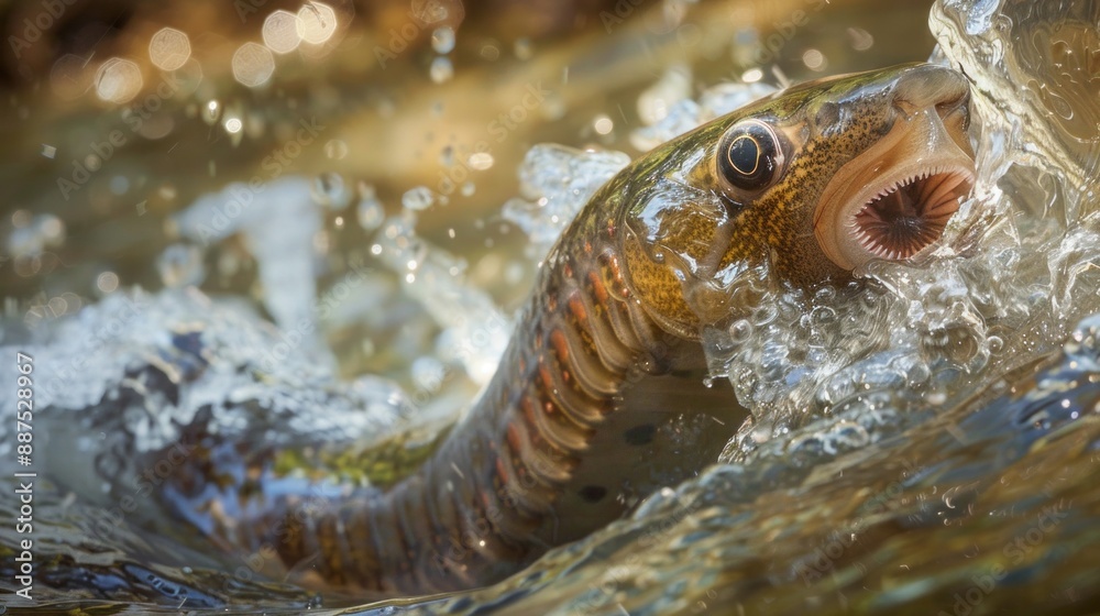 Fototapeta premium A fish is swimming in the water with its mouth open