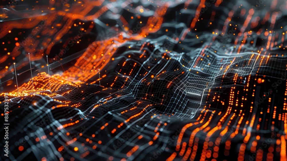 Abstract digital landscape with glowing lines. Abstract digital landscape with glowing lines.