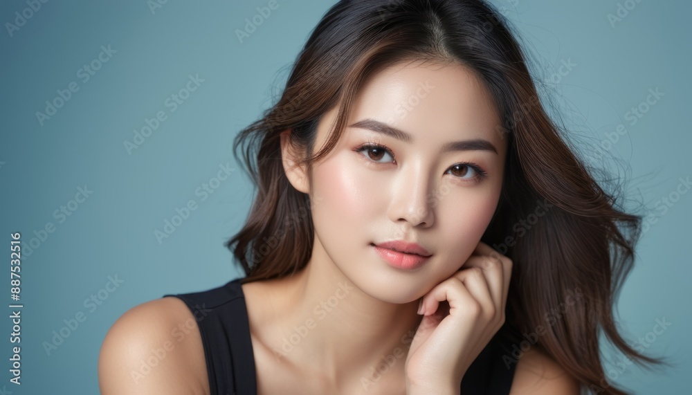 Close up portrait of a serene woman against a minimalist background. Perfect for beauty, skincare, and fashion concepts. Close up portrait of a serene woman against a minimalist background. Perfect for beauty, skincare, and fashion concepts.