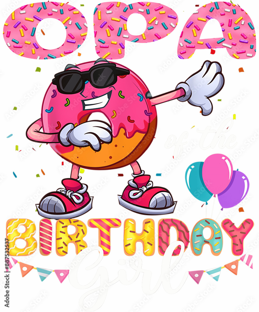 Naklejka premium A donut with sunglasses and a happy face, dabbing with the text