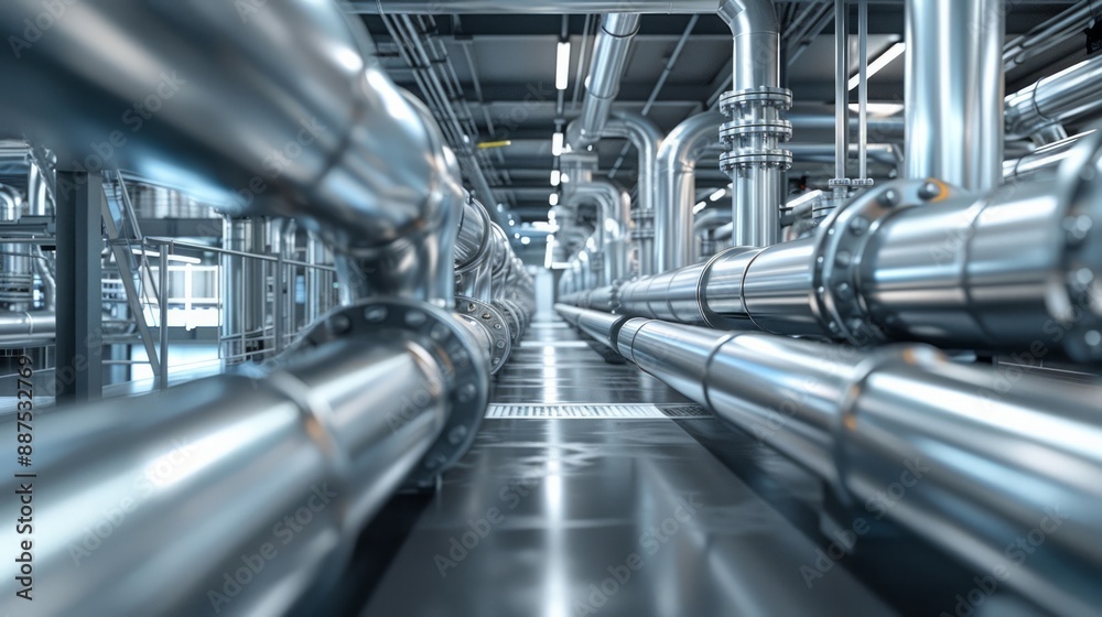 Fototapeta premium Abstract industry background.Stainless steel pipes in the factory. food or industrial production