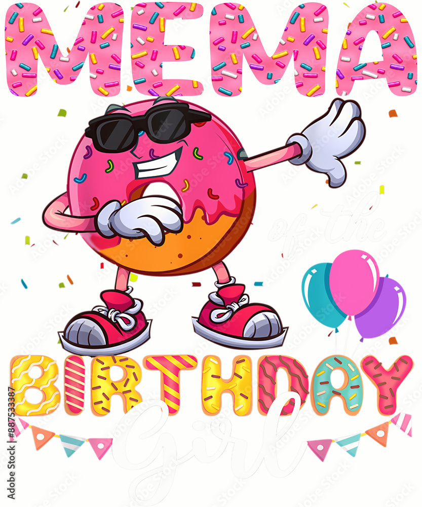 Naklejka premium A donut with sunglasses and a pink frosting dances with the text 