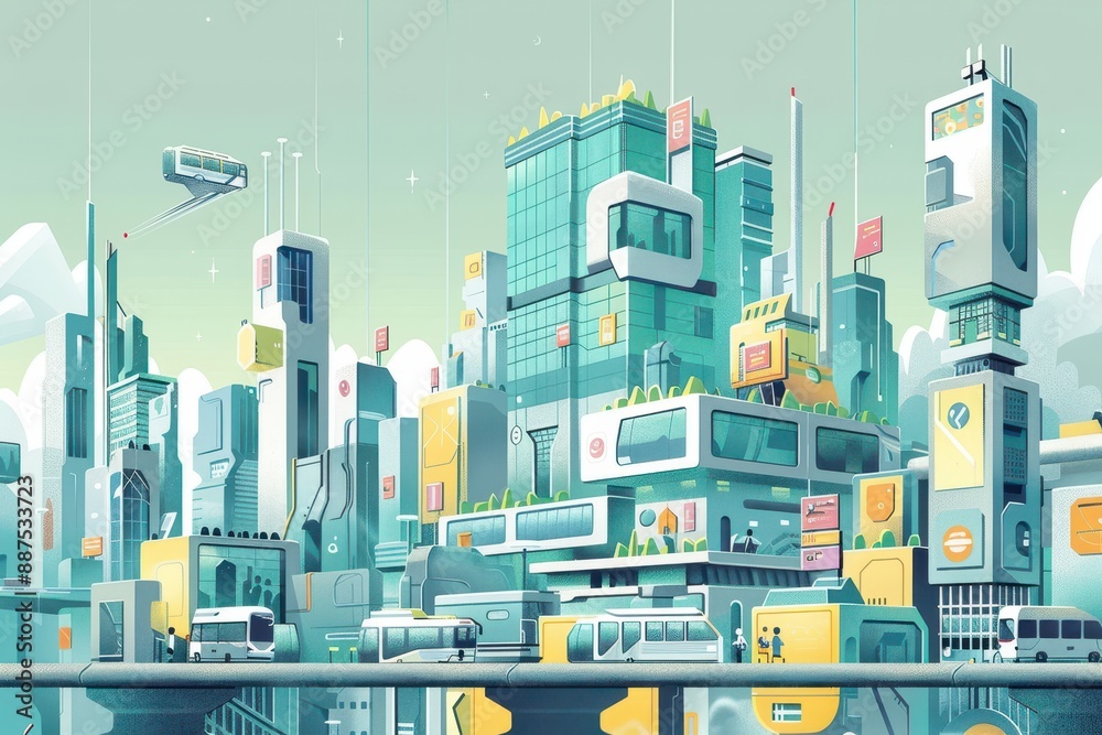 Fototapeta premium Futuristic Cityscape with Public Transport.