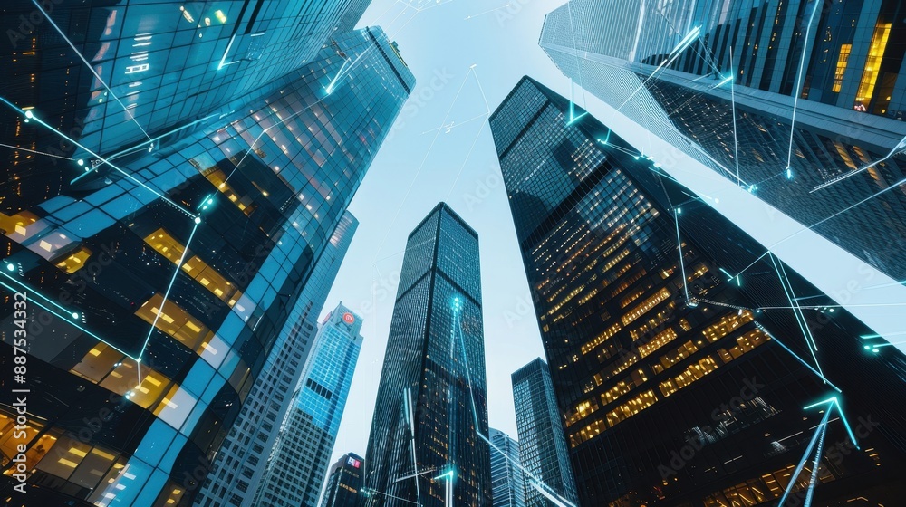 Modern Cityscape with Futuristic Network of Light. Modern Cityscape with Futuristic Network of Light.