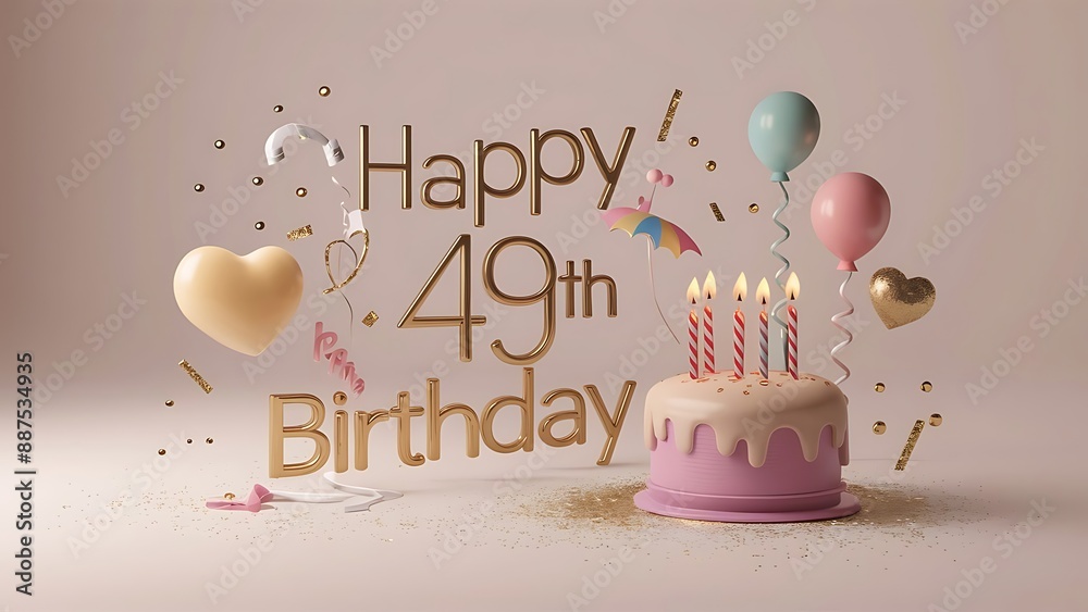 Minimalist 3D Pastel theme Happy 49th Birthday Background With ...