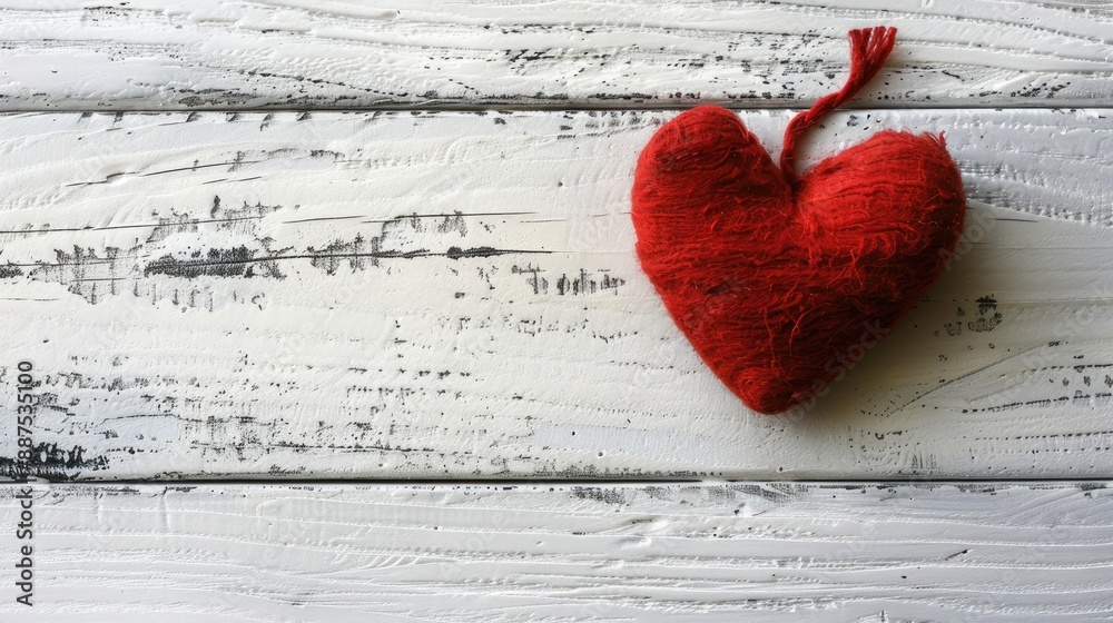 Handmade heart on white rustic background with space for text Love symbol for Valentine s Day