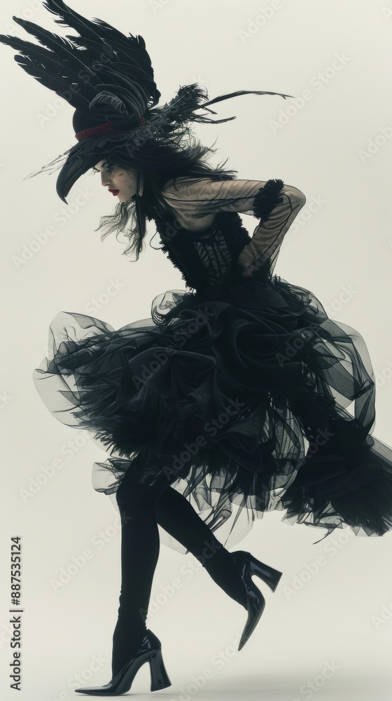 Fototapeta premium A woman in a black dress and black shoes