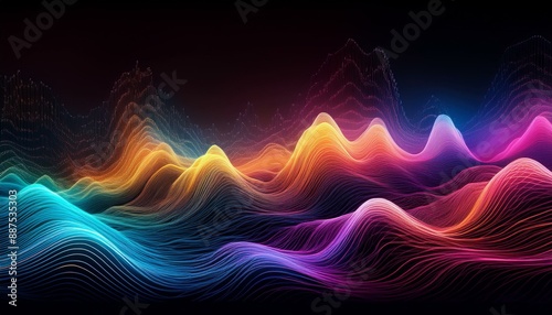 an abstract radio frequency background with a spectrum of colors, showcasing intricate wave patterns and digital noise