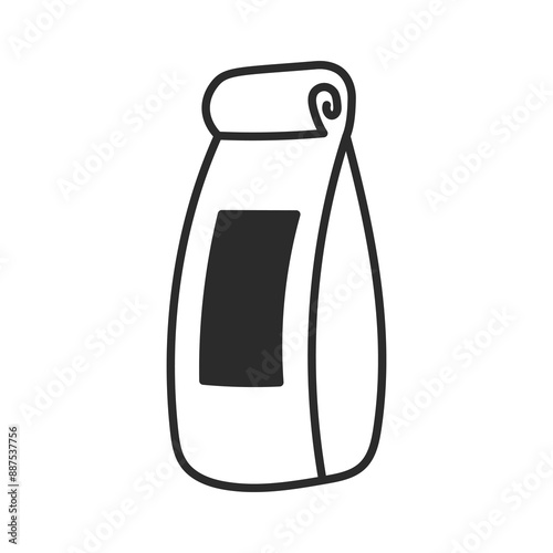 Craft Paper Bag Doodle Line Icon. Hand drawn tea coffee bulk product package sketch. Isolated vector illustration.