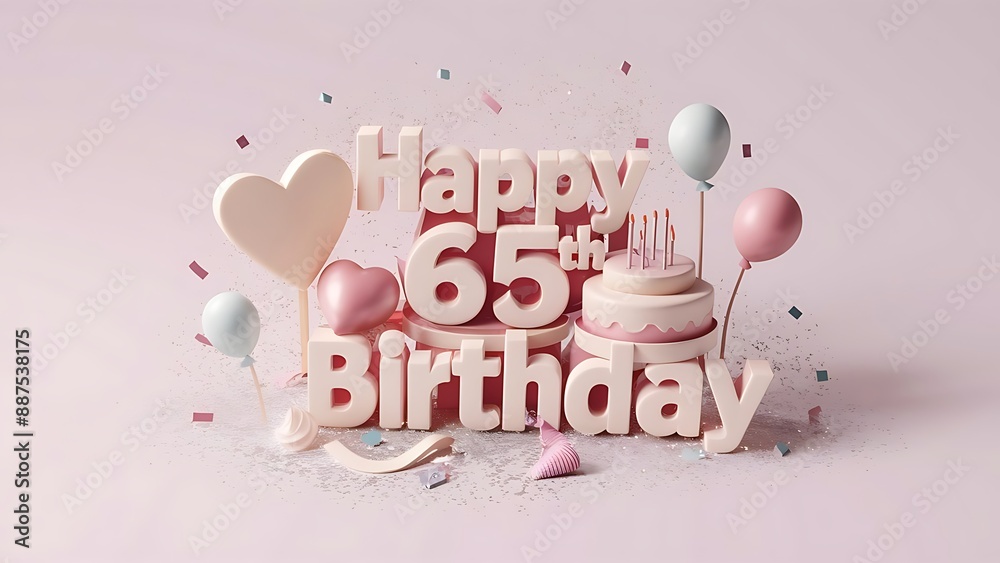 Minimalist 3D Pastel theme Happy 65th Birthday Background With ...