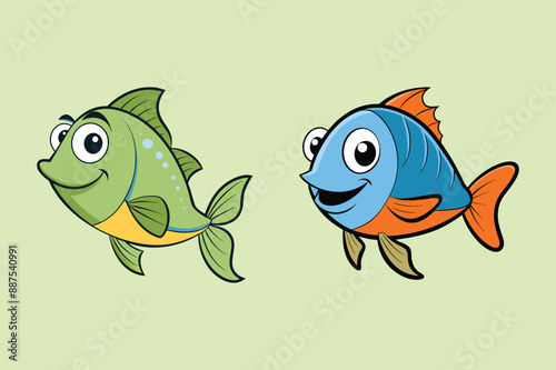 set a cute cartoon of  fish