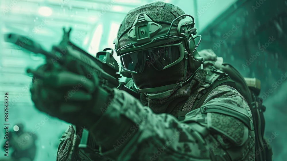 A person wearing camouflage clothing holds a gun A person wearing camouflage clothing holds a gun