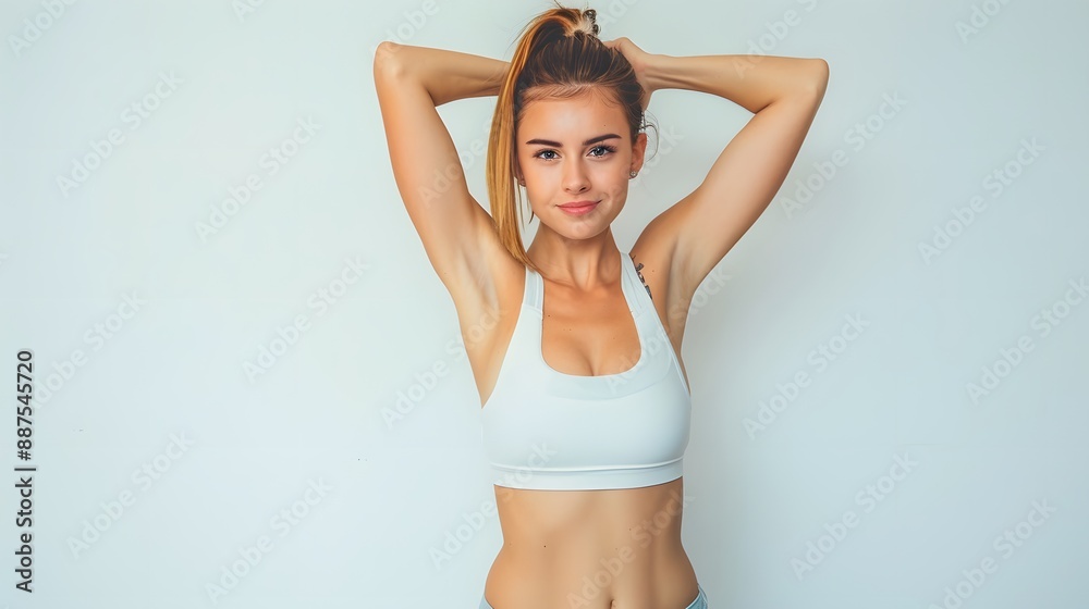 Fototapeta premium Young caucasian fitness woman doing sport isolated showing strength gesture with arms, symbol of feminine power in white background. 