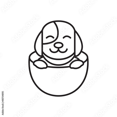 dog with bowl cute cartoon logo design vector