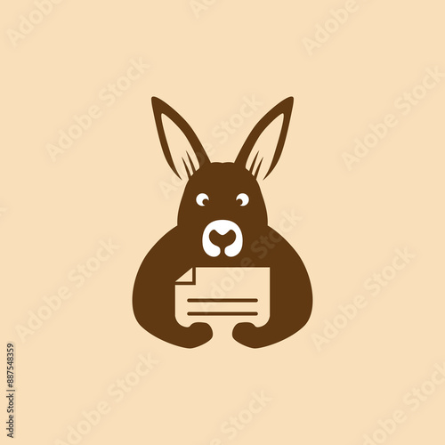 cool kangaroo reading book logo design flat vector photo