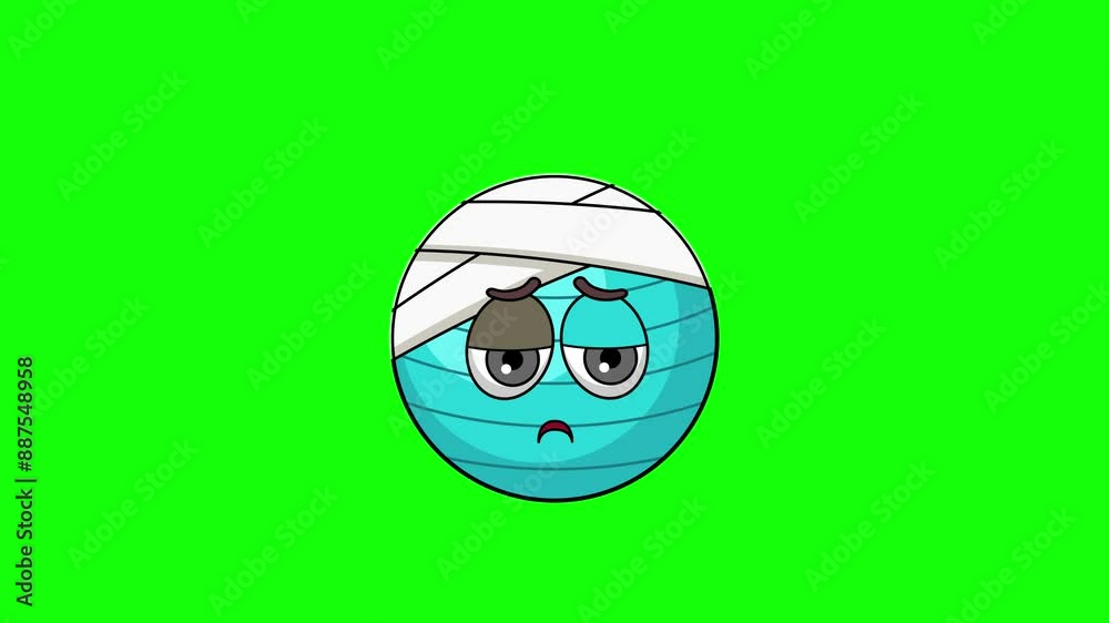 exercise ball emoticon face with head bandage, emoji loop animation exercise ball emoticon face with head bandage, emoji loop animation
