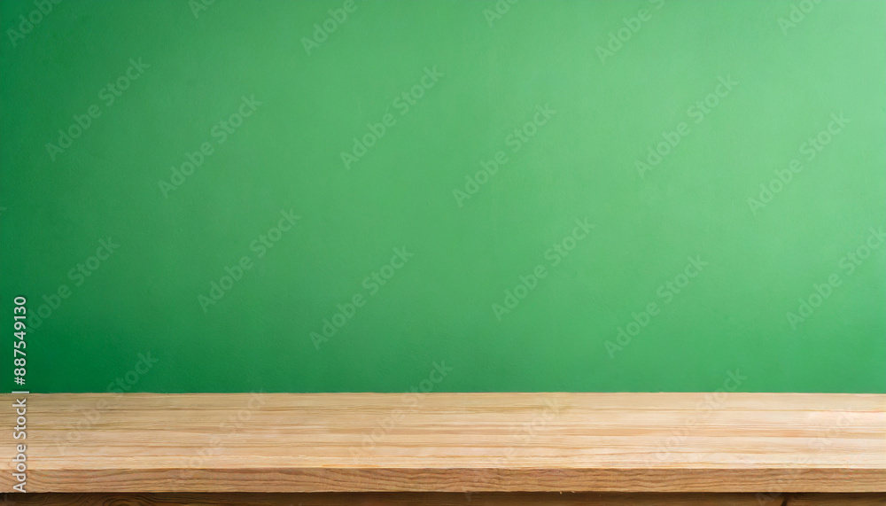 Plain green wall with a wooden tabletop in the foreground. The background is simple and clean, perfect for showcasing products or displaying information. Plain green wall with a wooden tabletop in the foreground. The background is simple and clean, perfect for showcasing products or displaying information.