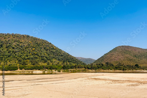 View of a magnificent sandy Brahmani River on the lap of the hills