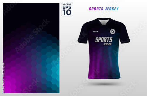 T-shirt sport design template with geometric gradient hexagon pattern for soccer jersey. Sport uniform in front view. Shirt mock up for sport club. Vector Illustration