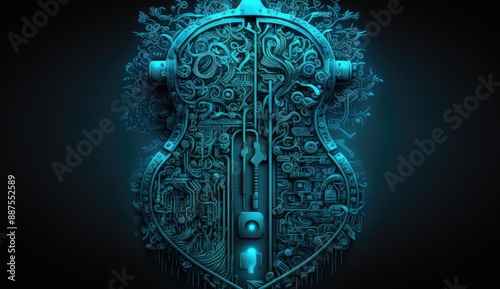 Cybersecurity blue background Artificial Intelligence lock and key
