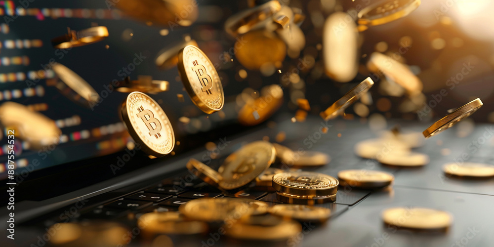 A double exposure image blends coins US dollar banknotes and a falling financial graph chart symbolizing the economic crisis A double exposure image blends coins US dollar banknotes and a falling financial graph chart symbolizing the economic crisis