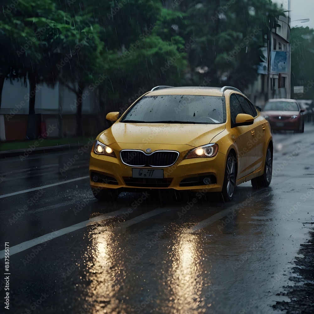 Fototapeta premium Rainy day, and a wonderful picture of town life