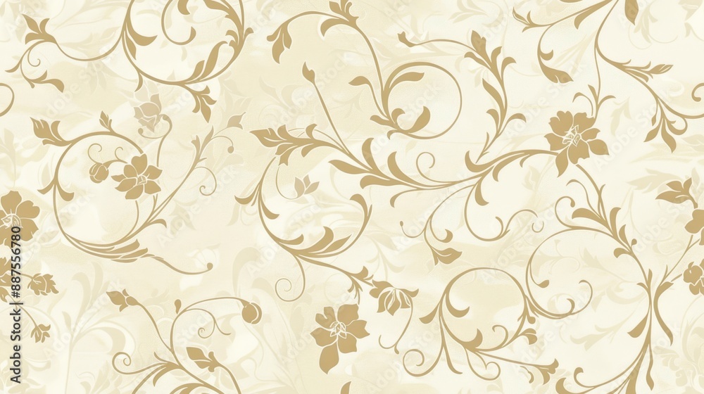 Beige Floral Foliage Seamless Wallpaper for Interiors Beige Floral Foliage Seamless Wallpaper for Interiors