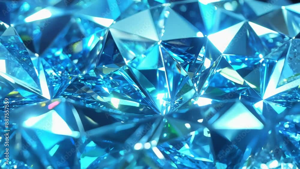 Mesmerizing blue diamonds create geometric landscape. Facets reflect intense azure light, creating prismatic effect. 