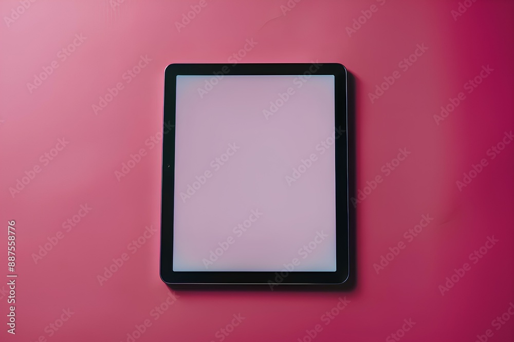 A tablet computer sitting on top of a pink wall