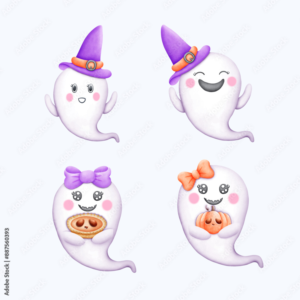 Fototapeta premium Cute Watercolor Halloween Clipart - Trick or Treat Illustration