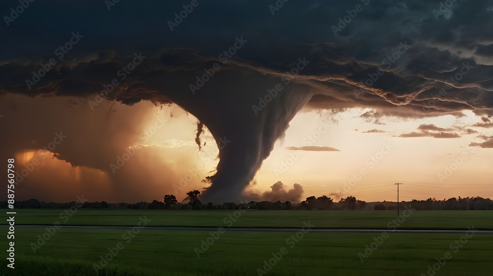 Obraz premium Tornado with sunrise background.