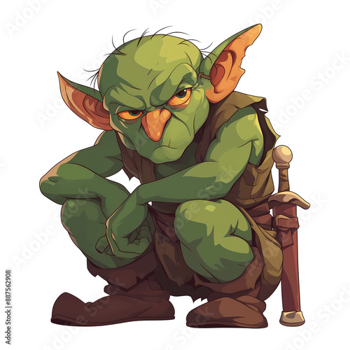 a 2d cartoon clipart drawing of a goblin on an isolated transparent background