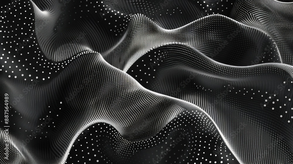 Naklejka premium Dotwork abstract background, black and white on grain texture