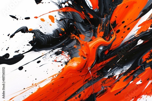 Wallpaper Mural Dynamic black and orange paint splatter on white background bold and energetic abstract art Torontodigital.ca