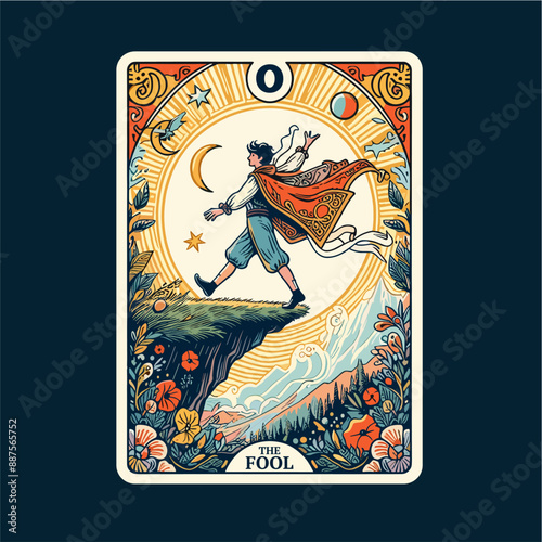 The Fool Tarot Card: Enchanting Hand-Drawn Colorful Illustration