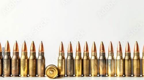 Different types of ammunition on a white background with space for text photo