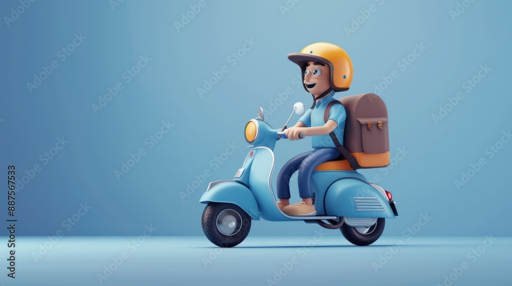 3D character design of delivery rider on scooter in a blue uniform 3D character design of delivery rider on scooter in a blue uniform