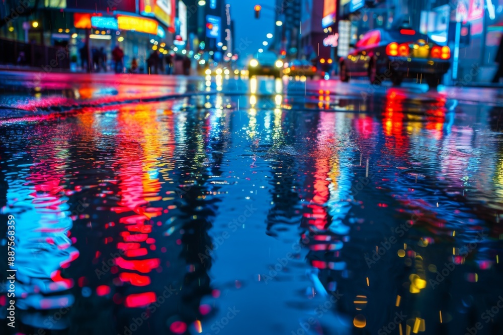 Obraz premium Neon Cityscape Reflections,city