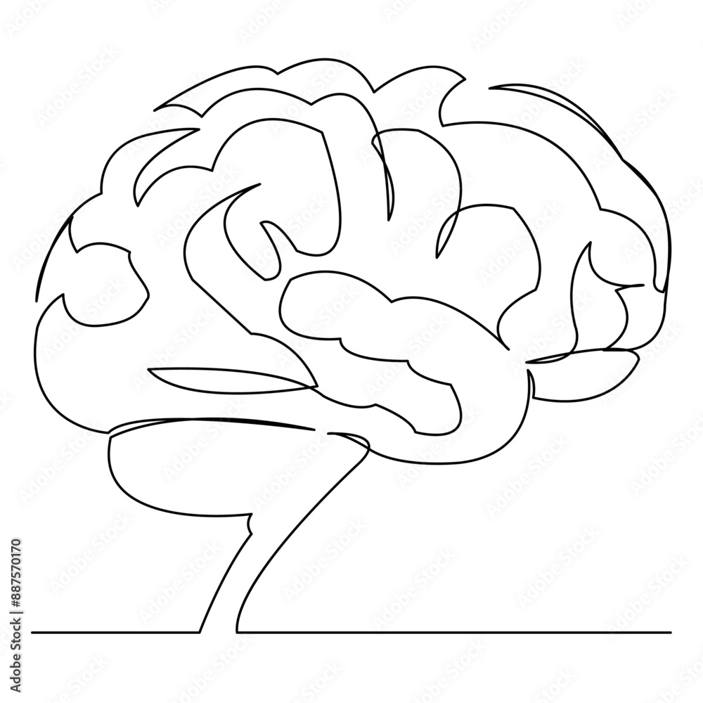 continuous single drawn one line brain hand-drawn picture silhouette. Line art. Doodle continuous single drawn one line brain hand-drawn picture silhouette. Line art. Doodle