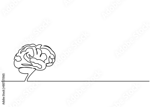 continuous single drawn one line brain hand-drawn picture silhouette. Line art. Doodle