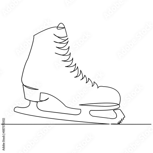 continuous single drawn one line figure skates hand-drawn picture silhouette. Line art. doodle
