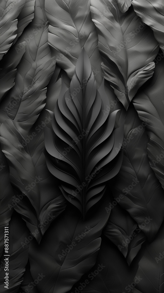 Black and white minimalist leaf design in a modern setting Black and white minimalist leaf design in a modern setting